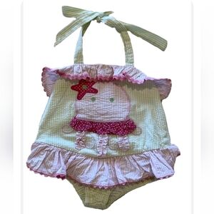 Shrimp & Grits* Cotton* Summer Romper* Mint Green/Pink* Sz 2T